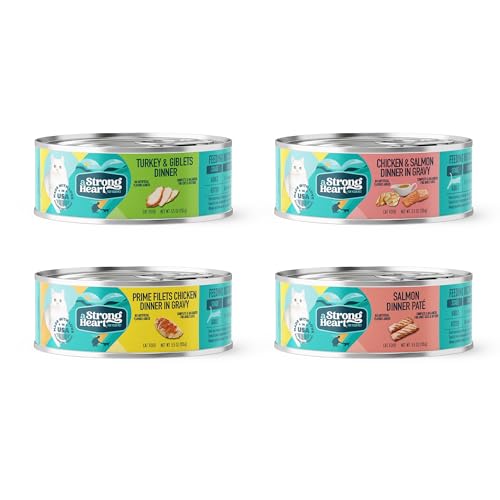 Image of A Strong Heart Canned Wet Cat Food, Dinner Variety Pack - 5.5 oz Cans (Pack of 32), Made in The USA with Real Chicken, Turkey & Salmon