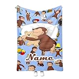 SweePip Curious George Blanket Customizable Curious George Flannel Blanket Personalized Name Perfect for Birthdays and Holiday Decorations