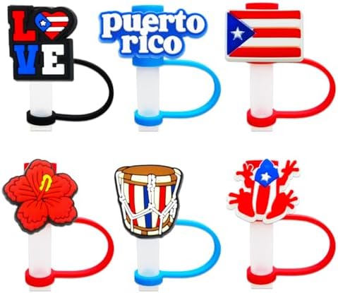 6Pcs Puerto Rico Straw Covers Cap Toppers for Stanley Cup 40Oz Tumbler with Handle, 10mm 0.4in Dust-Proof Reusable Straw Tips Lids… image 2