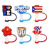 6Pcs Puerto Rico Straw Covers Cap Toppers for Stanley Cup 40Oz Tumbler with Handle, 10mm 0.4in Dust-Proof Reusable Straw Tips Lids…