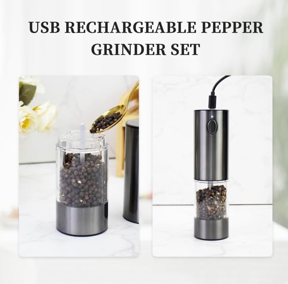 Electric Salt and Pepper Grinder Set, Battery-Powered, Adjustable Coarseness, Automatic Spice Grinder, Durable Plastic, Set of 2