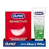 Durex Preservativos Sensitivo Suave + Lubricante Naturals H20, 24 Condones + Lubricante 100ml