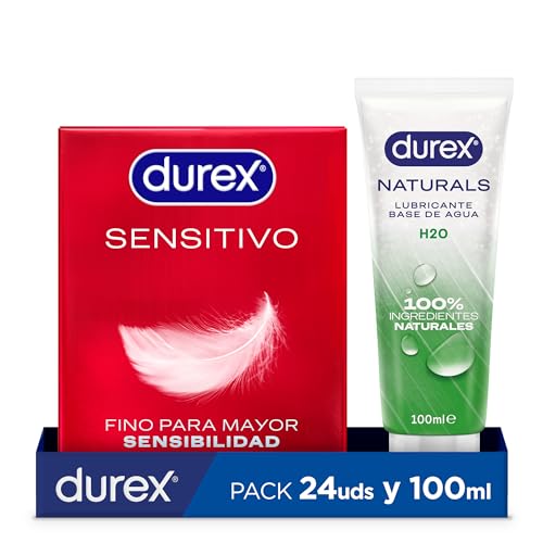 Durex Preservativos Sensitivo Suave + Lubricante Naturals H20, 24 Condones + Lubricante 100ml