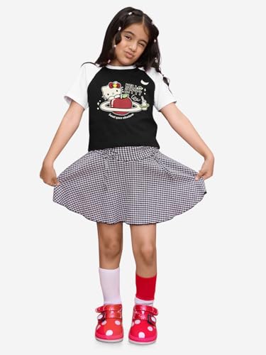 Image of The Souled Store Girls Cotton Regular Hello Kitty: Sweet Space Round Neck Short Sleeves and Graphic Printed T-Shirts