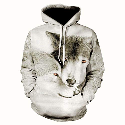 Hoodie Herren, 3D-Kapuzenpullover, Langarm-Fronttaschen-Fleece-Kordelzug-Sweatshirt Unisex, Hip Hop-Neuheit Wolf Brothers-Druck, XXL