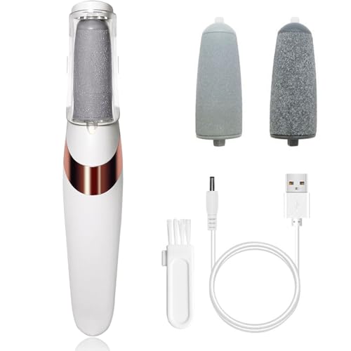Portable Electric Foot File, Electric Callus Removers for Cracked, Rechargeable Silk 3 pro Hard Skin Remover, Professional Pedicure Tool Waterproof with 2 Rollers for Heels, Toes of Feet (White)
