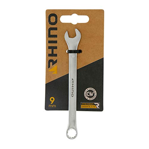 Rhino 9mm Combination Wrench, Ring Spanner and Combination Spanner - 9mm Diameter - - Made of Steel (Chrome Vanadium) - Lifetime Guarantee - Various Sizes Available