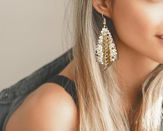 Trendy Women Earrings Metal Mesh Grid Sequins Tassel Long Drop Dangle Earrings for women(gold) - Image 2