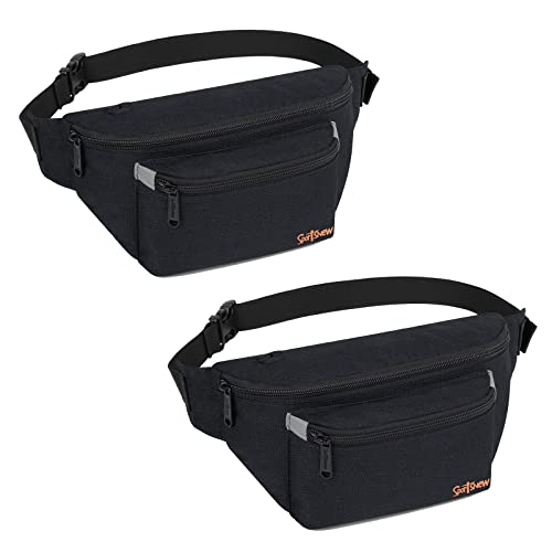 2 Pack Fanny Pack for Men Women - Waist Bag Pack - Lightweight Belt Bag for Travel Sports Hiking, Black & Black, Q-Black & Black (2 Pack-11" x 5" x 6"), L(11" x 5" x 6"), Fanny Pack