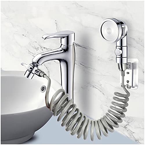 shower head bubbler - Sink Faucet Hose Sprayer Attachment handheld Sink Sprayer with 6 Adapters & ON/Off Extension Salon Shampoo Hose Shower Head for Hair Washing Baby Bath Pet Rinse (6.5ft, Silver)