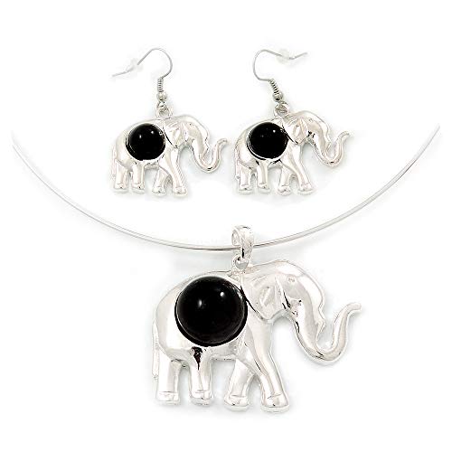Collar de elefante de alambre flexible y pendientes ajustables con piedra