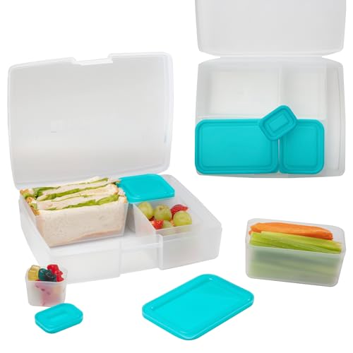 Bentology Bento Lunch Box Set w 5 Removable Nesting Containers- Adaptable Inner Compartment Portion Sizes- Meal Prep Snack Holders for Back to School, Leakproof Durable & BPA Free- Dishwasher Safe