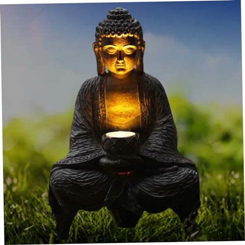 Adornos solares de Buda, estatua de Buda de 10.6 pulgadas al aire libre, estatuas de Buda de Jardín Zen con luces solares, adornos de Buda solar para la meditación espiritual del hogar Decoración de