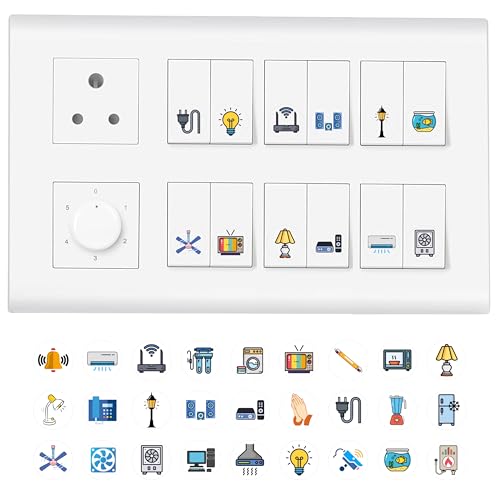 11 Strokes Switch Board Stickers for Home - 3 Sheets Self Adhesive, Electric Switch Board Covers, Vinyl Transparent Stickers for Switches, Light Fan Stickers, Wall Switch Board Stickers, 22.9 cms