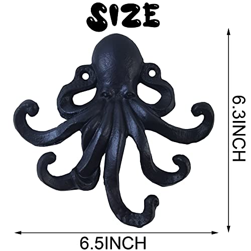 Yoohua 2Pcs 6Inch Cast Iron Octopus Decorative Coat Hook - Wall Mounted Nautical Hand Towel Rack Holder With Screws, Rustic Metal Clothing Hanger For Bedroom/Bathroom/Kitchen/Balcony, Black #TOP3