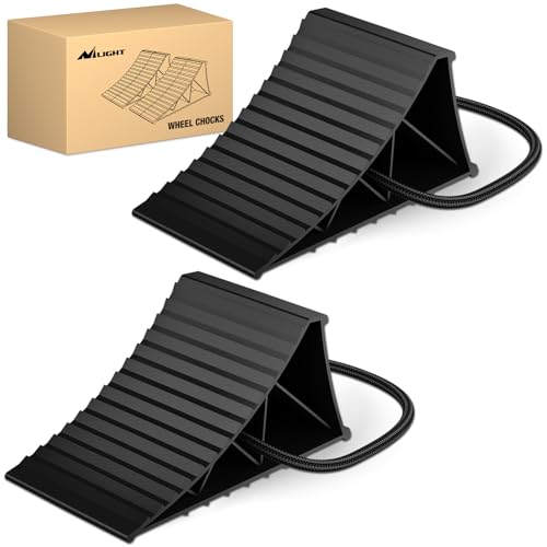 Nilight Wheel Chocks, Heavy Duty Wheel Stopper for Car, Truck, RV, Trailer, Caravan, Motorcycle, 8.7' x 4.8' x 4.2', 2-Pack(Black)