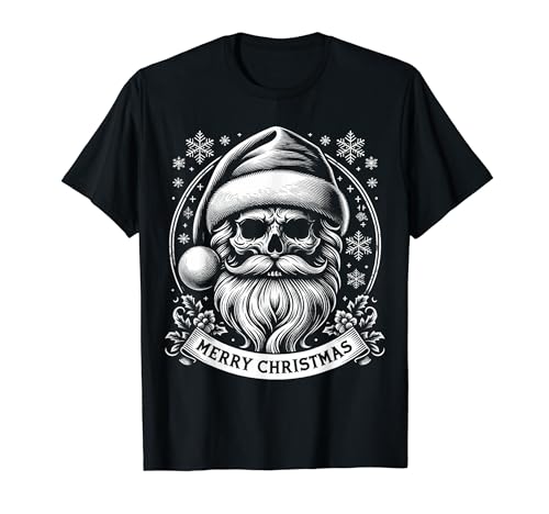 Vintage Crâne Père Noël Flocons de neige Merry Christmas Retro X-Mas T-Shirt