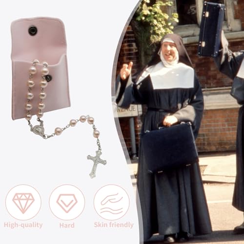 Rosenkranz Katholisch,Rosenkranz Kette,Rosary Necklace,Rosenkranz Kommunion Mädchen,Kunstperlen Katholische Rosenkranzperlen Retro-Kreuz,mit Samt Geschenkbeutel,Taufe Kommunion Hochzeit/Party (Rosa)