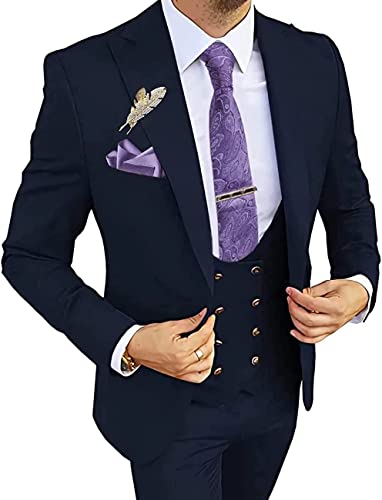 Mens 3 Piece Suits Double Breasted Prom Regular Fit Tuxedos Suit Wedding Grooms One Button Blazer Jacket Vest Pants Set
