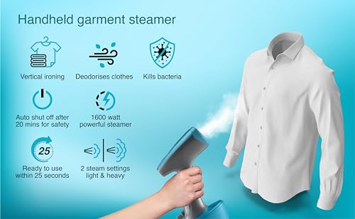 Image of USHA Techne Direct 2000 Garment Steamer- Vertical Steaming,1600 Watts,Up to 28 G /Min Steam Output|320Ml Water Tank|Auto Shut Off After 20 Min|2 Steam Setting(White)