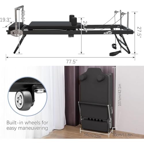 ZLZNX Pilates Reformer Machine Foldable Pilates Equipment Multifunction Portable Adjustable Reformer for Strength Training Exercise,Black - Image 3