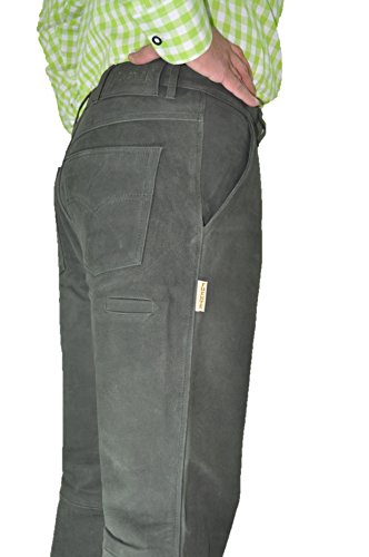 Fuente Nubuk Lederhose voor heren en dames, Beierse lederhose voor heren, lange klederdrachtbroek van hoogwaardig echt nubuck in groen, met messenzakje - Afbeelding 5