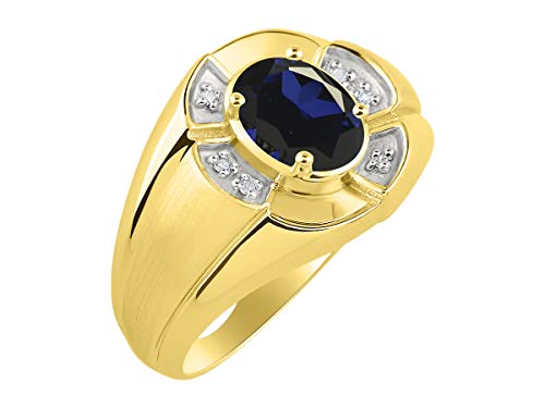 Rylos Yellow Gold Plated Silver Men's & or Ladies Ring with 8X6MM Oval Gemstone & Diamonds - Unisex Color Stone Birthstone Ring Sizes 7-133