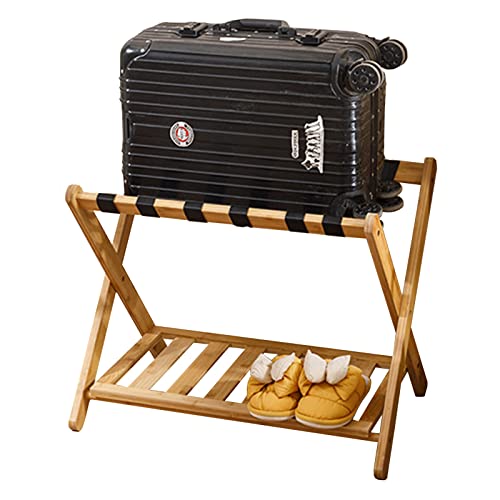 LSMKK Porte Valise Porte-Bagages De Chambre D'hôtel, Porte-Valise Pliable avec Étagère Inférieure Et Bandes, Cargo/Touring Sac/Sac/Cabine Rangement De Valise, Couleur Naturelle Cover