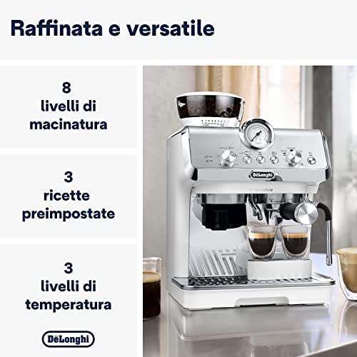 De'Longhi LA SPECIALISTA ARTE EC9155.W Macchina da caffè Manuale, 3 Ricette Preimpostate, Controllo Attivo della Temperatura, 8 Livelli di Macinazione, Lancia MyLatte Art, incluso KIT BARISTA, Bianco - immagine 3