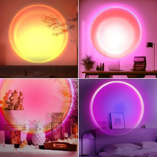 Image of Sunset Lamp Projection, Sunset Night Light Rainbow Projector 180 16 Color Changing 4 Modes, Vlog, Photography, Decorative, Party Decor, Gift for Women(16 Color) (red) (red)