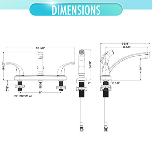 Aqua Vista 25-K82Cs-Ch-Av Kitchen Sink Faucet With Side Spray, Polished Chrome Two Handle #TOP2