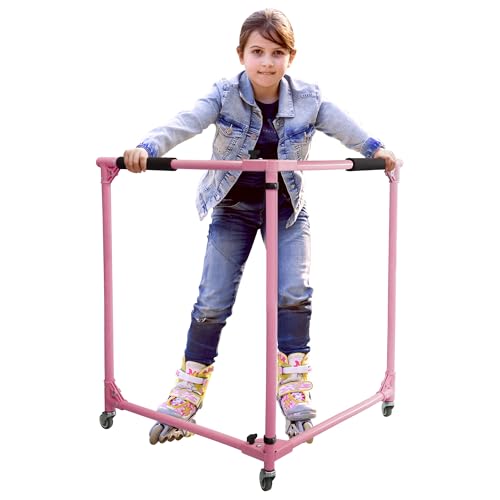 GanFindX Folding Skater Aid for Kids Roller Skating 30in Height Roller Skate Trainer for Kids Toddler Training Walker Pink
