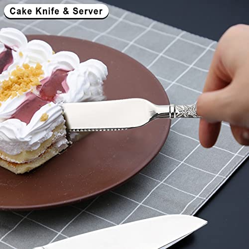 Bstkey 2Pcs Silver Cake Pie Pastry Servers, Cake Knife And Server Set, Vintage Engraved Cake Cutter Serving Spatula Set For Wedding Birthday Parties Anniversary Christmas And Events #TOP6
