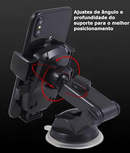 SUPORTE AUTOMOTIVO VEICULAR ARTICULADO APOIADOR PARA CELULAR SMARTPHONE IPHONE ANDROID VENTOSA DE FO