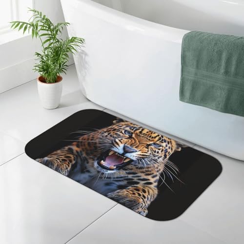 Tapis de bain imprimé léopard antidérapant et absorbant en 80 x 50 cm