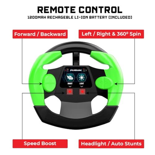 Image of Mirana Warrior 360 Remote Control Stunt RC Car for Kids | Dual Motor, 7 Auto Stunt Modes, Speed Boost & LED Headlights | Rechargeable Vehicle Toy (Neon Green)