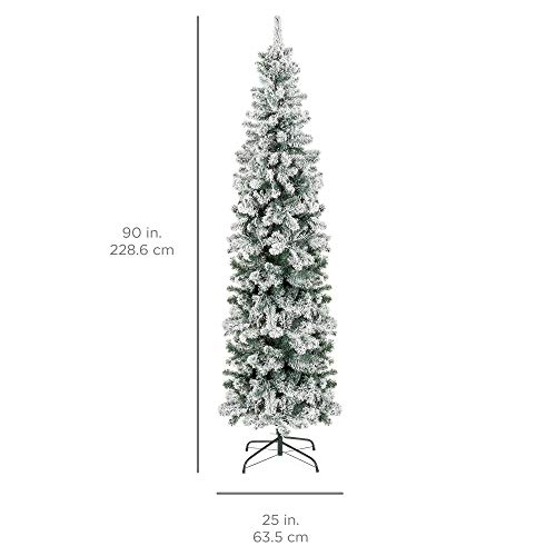 Best Choice Products 7.5Ft Snow Flocked Artificial Pencil Christmas Tree Holiday Decoration W/Metal Stand #TOP5