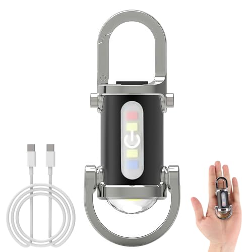 Indrnif Mini lampe de poche porte-clés 1200 lm, lampe de poche LED porte-clés rechargeable de type C, 3 modes de lumière LED avec petite clé étanche pour alimentation de secours en extérieur, camping
