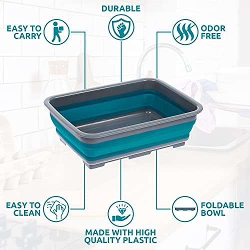 Invero® Collapsible Washing Up Bowl - Portable 10 Litre Water Storage Basin Ideal for Camping, Caravans, Outdoor Activities, Kitchen and More - Blue