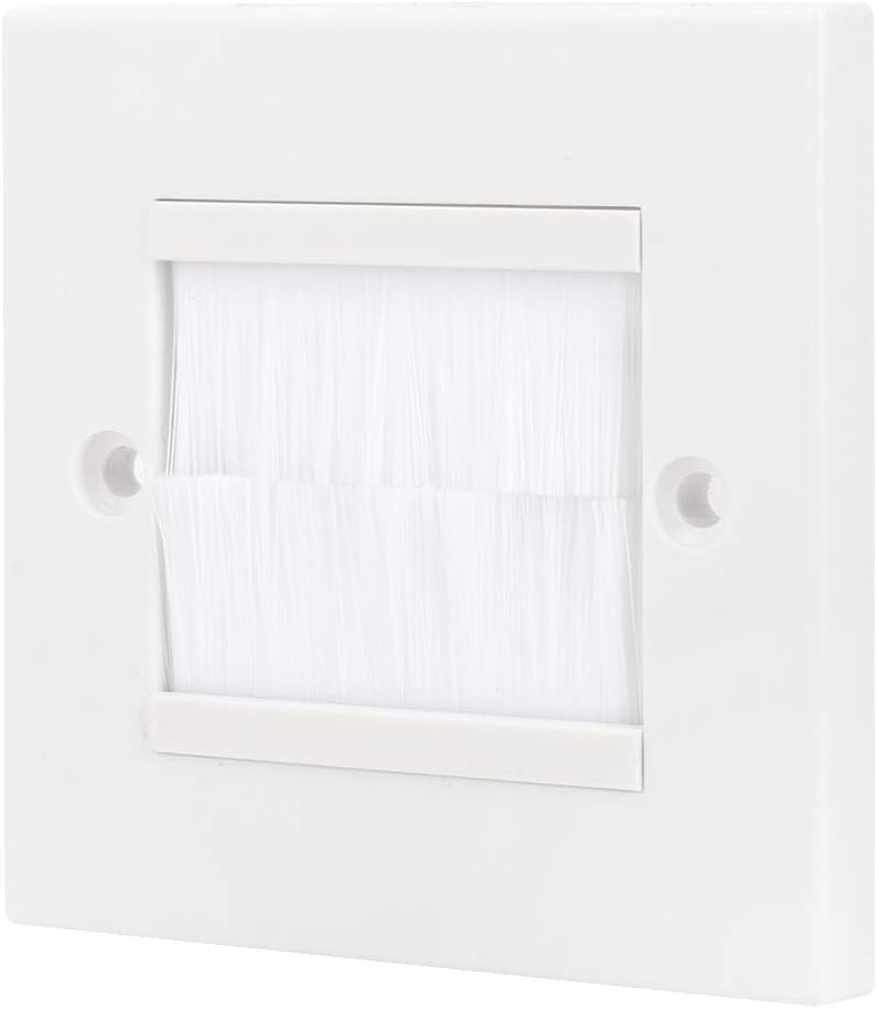 Dust Prevention Brush Cable Wall Plate, ABS Material Wall Plate with Mounting Screws, for Plaster Board Brackets and Stud Brackets (White)