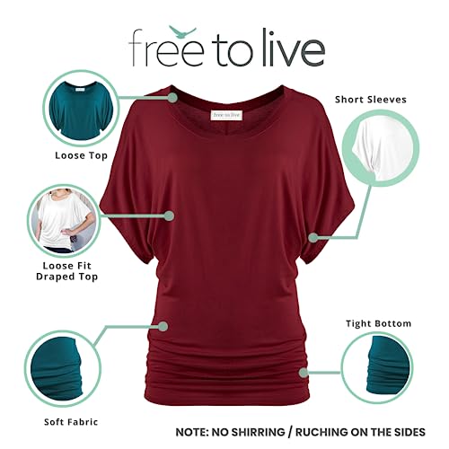 Free To Live 3 Pack Dolman Short Sleeve Business Casual Tops For Women Travel Clothes Dressy Shirts Summer Fall Tunic Outfits(Large, Teal, Wine, White) #TOP1