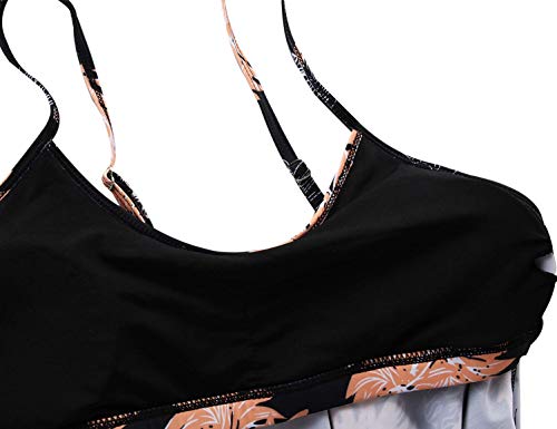 Mycoco biquíni feminino cintura alta duas peças com babados duplos, Daisy-halter, L