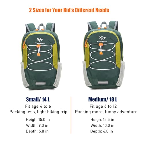 IVYGREEN Little Kids Hiking Backpack for Boys or Girls, Small Daypack for Camping or Travel (Green, Small)