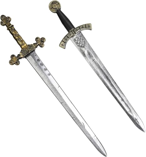 2 Pack Fake Plastic Prop Sword 28 inches Length Plastic Medieval Sword Halloween Toys Renaissance Accessories for Kids & Adults