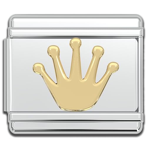 Fablinks Italian Bracelet Charms, gold crown 9mm Stainless Steel Charm Link for Women, Modular Jewelry Links (Gold Crown)