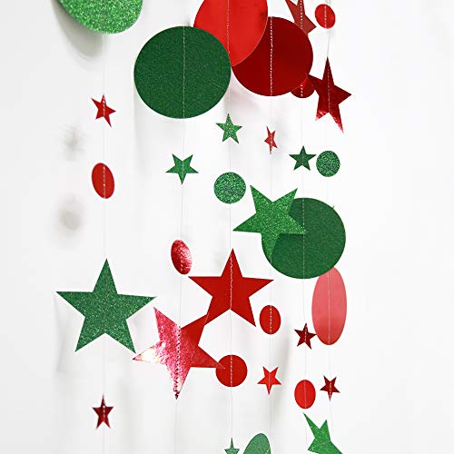 Decor365 Glitter Christmas Star Garland Green Red Decoration Circle Dots Garland Xmas Party Hanging Decor/Streamer/Banner/New Year Eve Celebration/ Christmas Tree/Birthday/Wedding/Baby Shower #TOP3