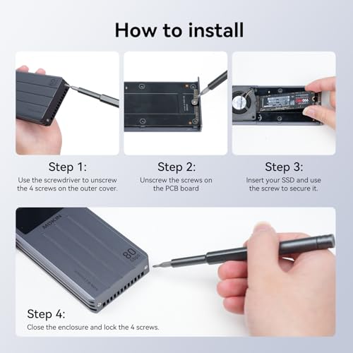 Image of MOKiN 80Gbps M.2 NVMe SSD Enclosure with LCD Display, Cooling Fan, PCIe Gen5, M.2 Enclosure Compatible with Thunderbolt 5 /4 /3 & USB4 /3.1 /3 /2, Supports NVMe 2280 /2260 /2242 /2230 SSDs up to 8TB