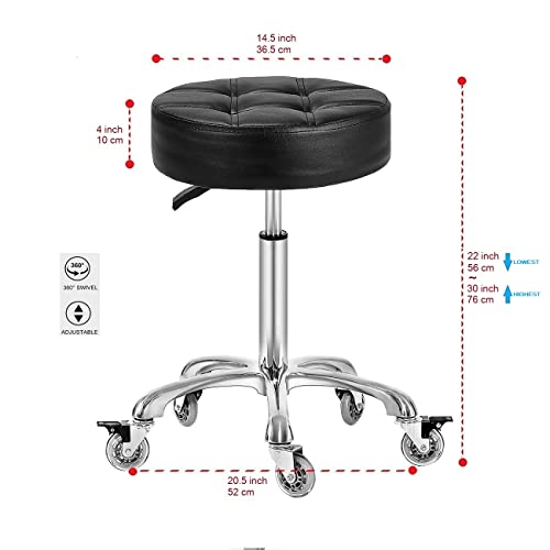 Image of Adjustable Heavy Duty Stool - Rolling Stools with Locking Caster Wheels - Swivel Stools Backless Chair for Home Kitchen Office Shop Tattoo Lash Tech Pedicure(Black, Height 22 to 30 in)
