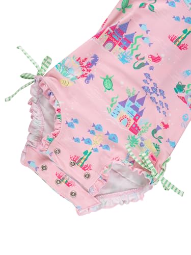 Image of RuffleButts Baby Girls UPF 50+ Sun Protection Floral Printed Long Sleeve One Piece Rash Guard Swimsuit with Zipper