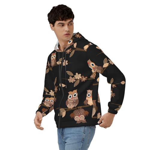 Sweat à capuche hibou marron pour homme coupe décontractée